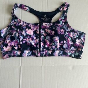 Skechers Women's Floral Zip Sports Bra - Black and Pink. Size XL